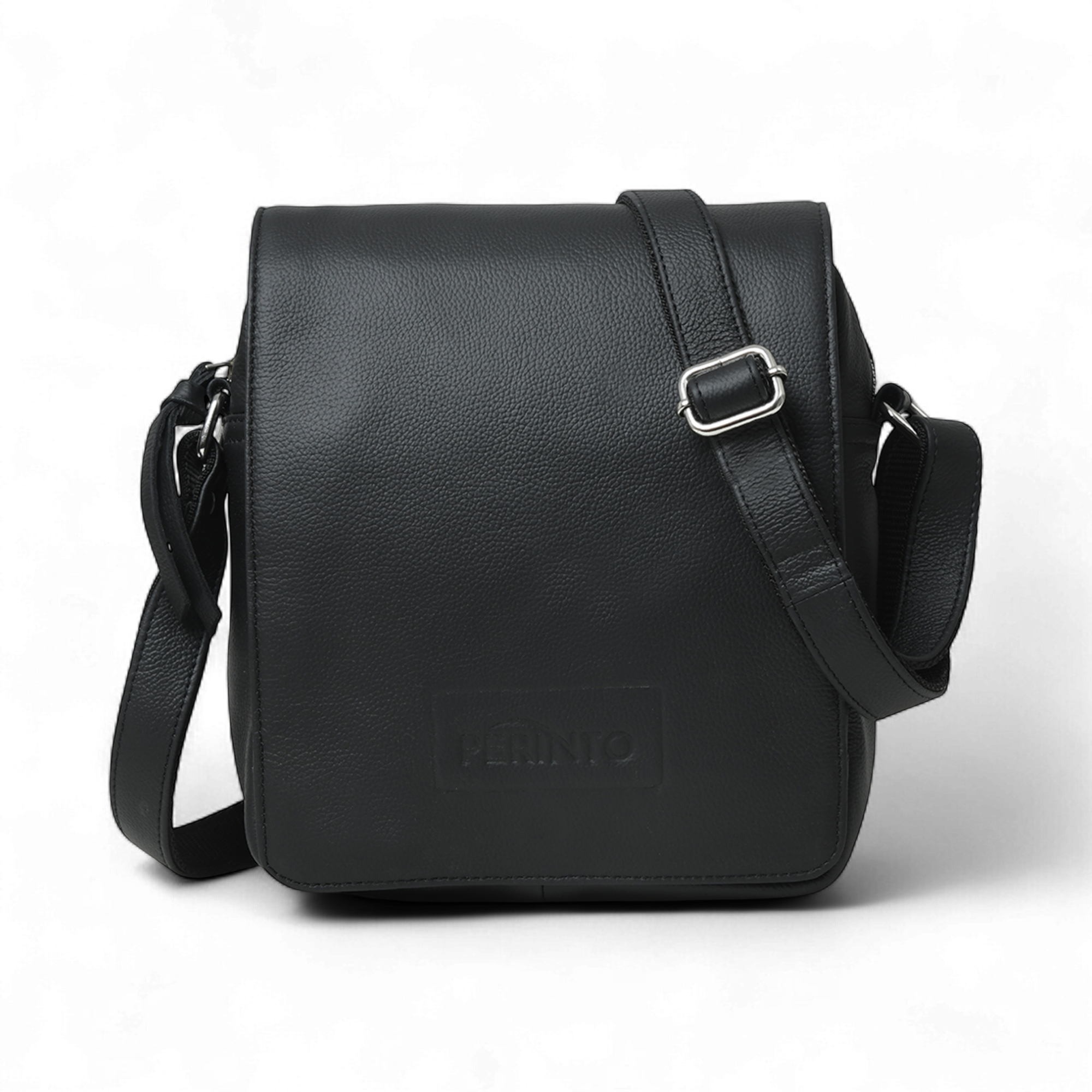 Perinto Leather Messenger Bag Black