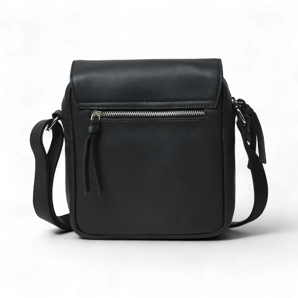 Perinto Leather Messenger Bag Black