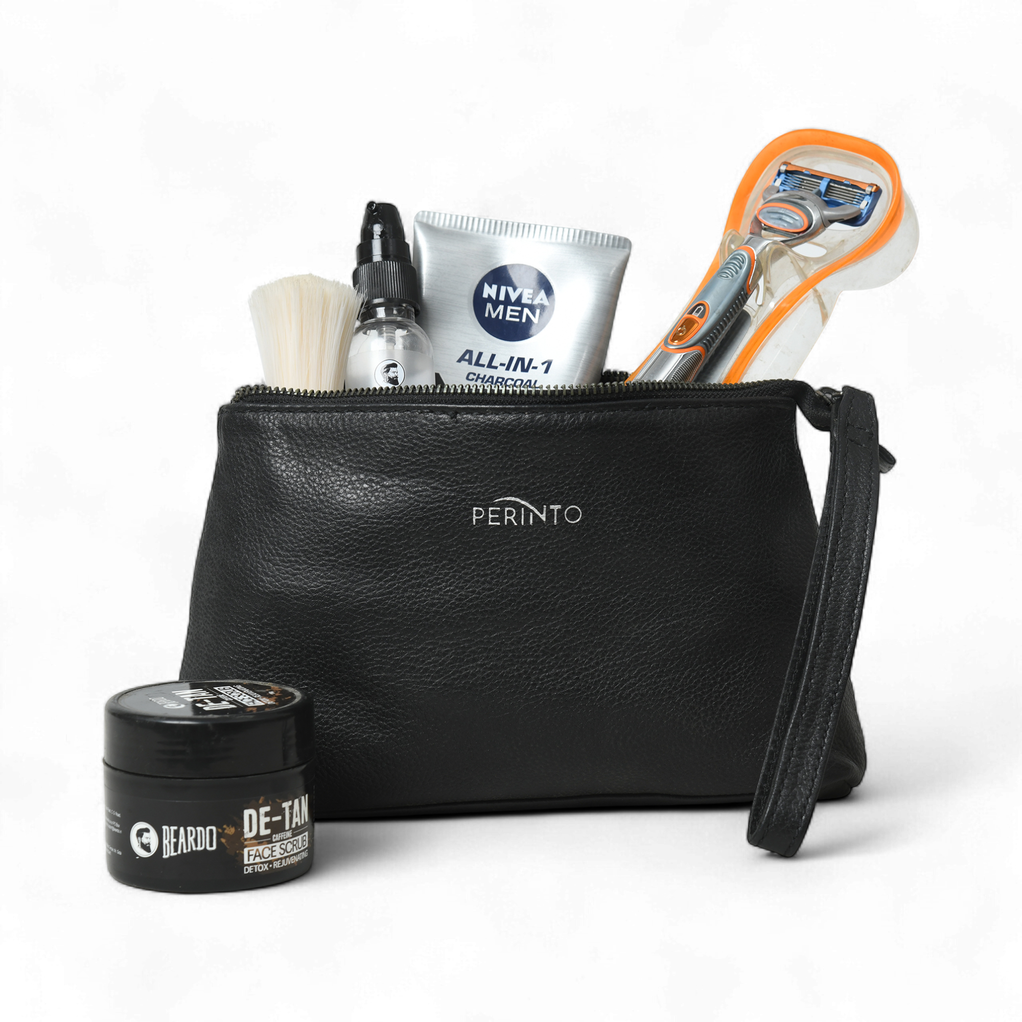 Perinto Leather Vanity Pouch Black