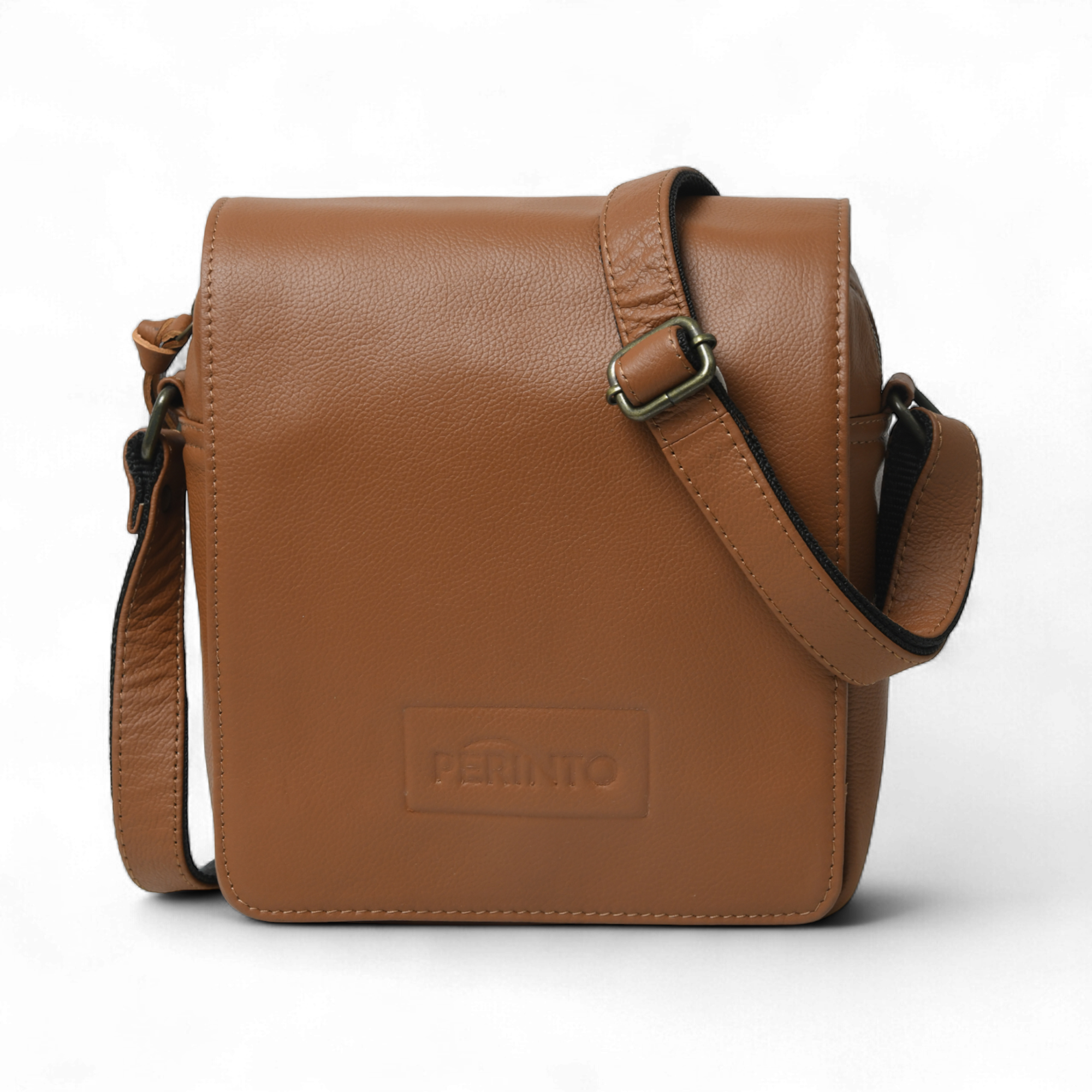 Perinto Leather Side Sling Bag Tan