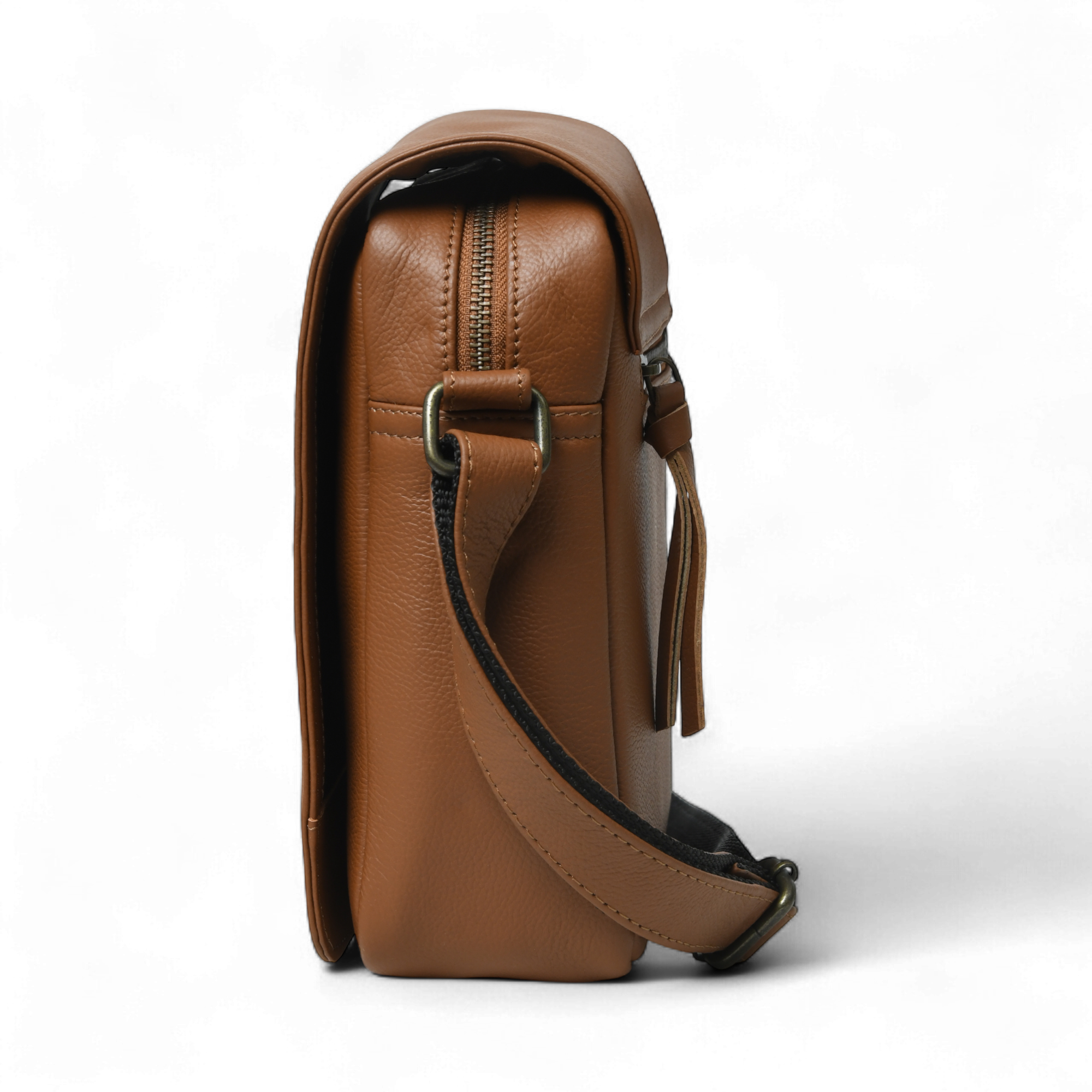 Perinto Leather Side Sling Bag Tan