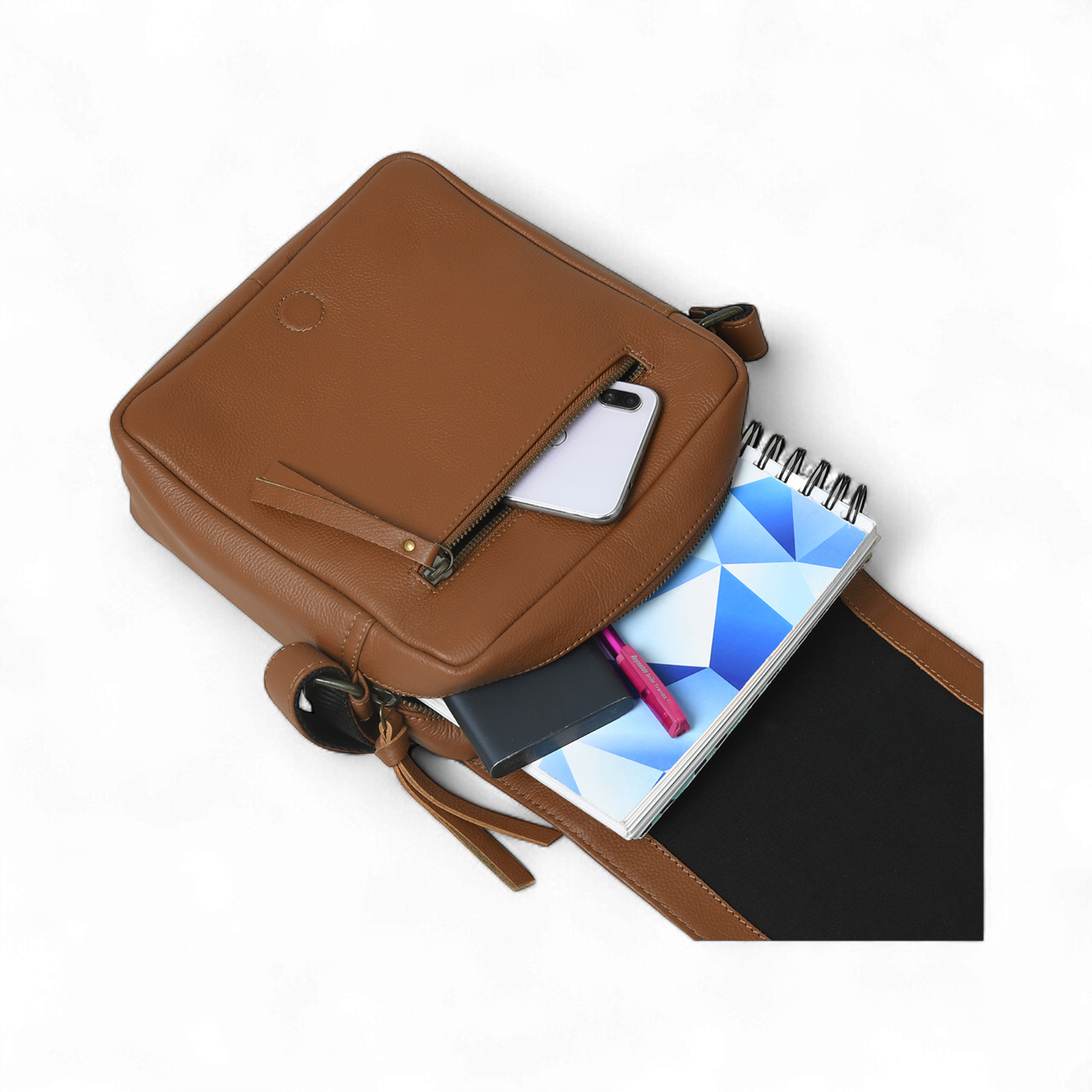 Perinto Leather Side Sling Bag Tan