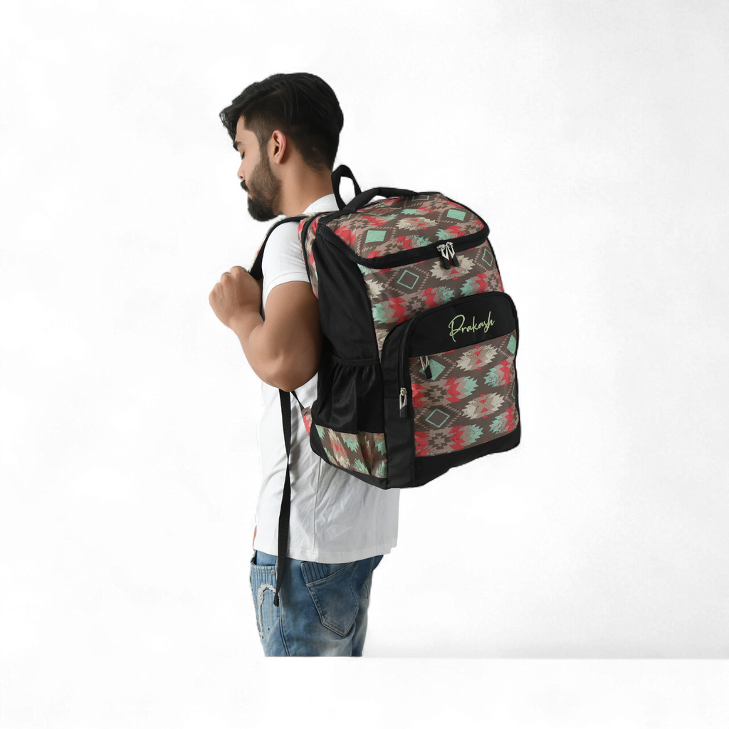 Prakash Tribal print Laptop Backpack Brown